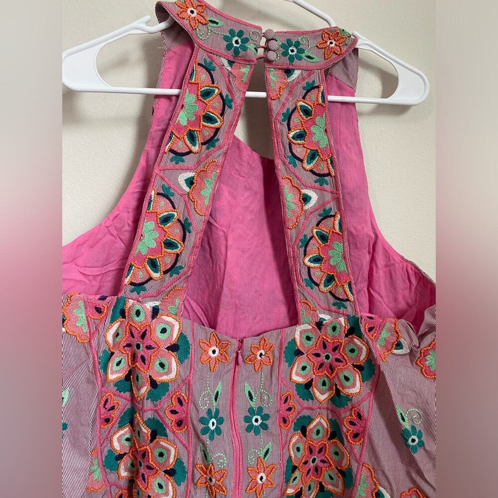 Anthropologie Floral Embroidered Mini Dress - Pink and Orange - Picture 3 of 13